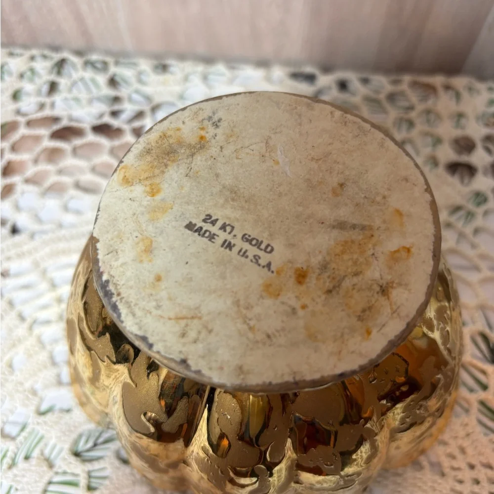 Vintage 24K Plated Weeping Gold Pedestal Bowl Art Vase MCM 50s-60s Made in USA